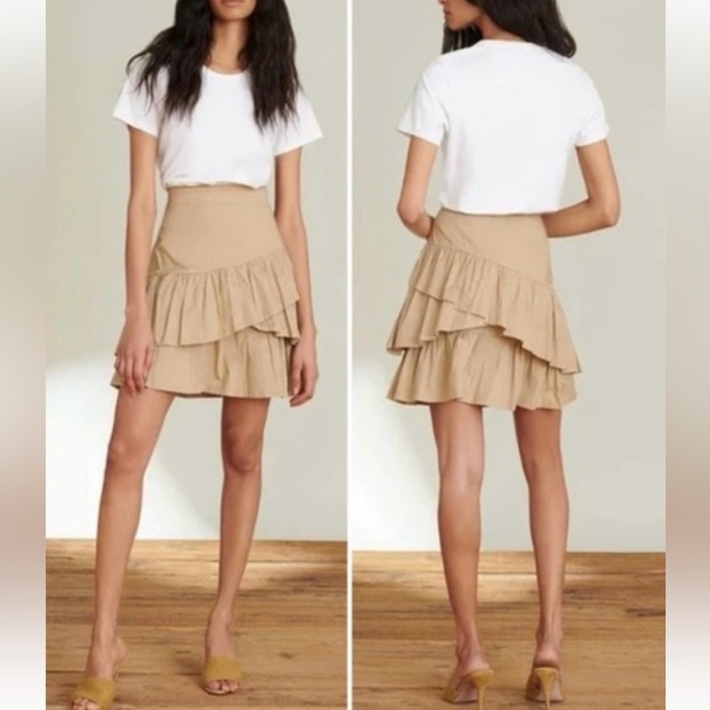 Veronica Beard Beige Ruffle Tiered Midi Skirt
